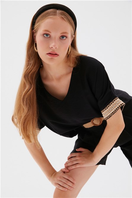 Women's Linen Blouse - Black #358296