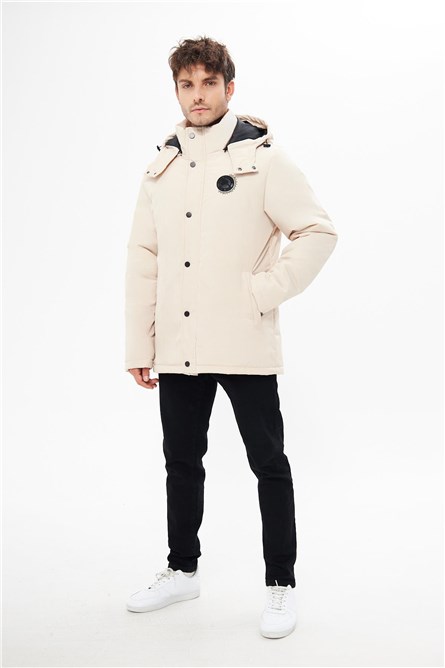 Men's Waterproof and Windproof Jacket with Detachable Hood - Light Beige #410452