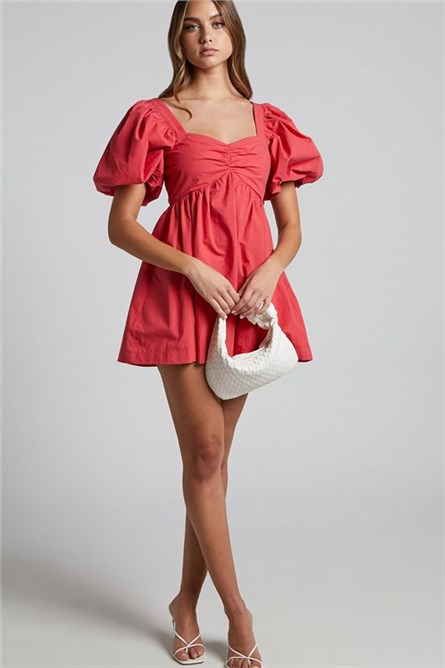 Women's Short Bubble Sleeve Dress MG1620 - Red #394451