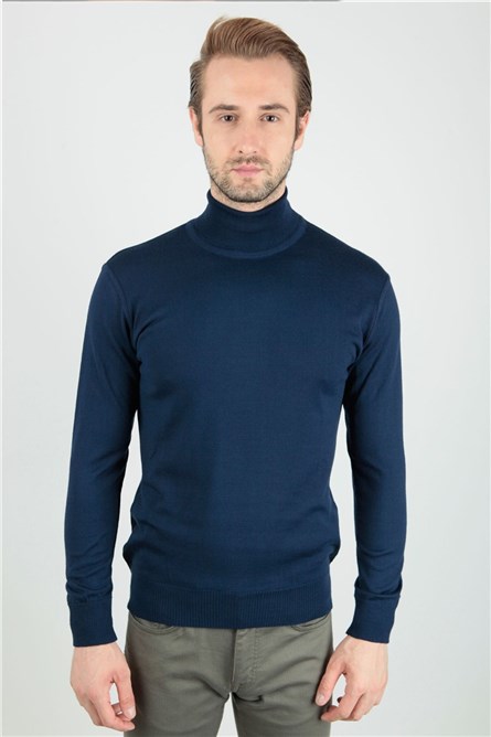 Men's Turtleneck Jumper - Navy Blue #269478