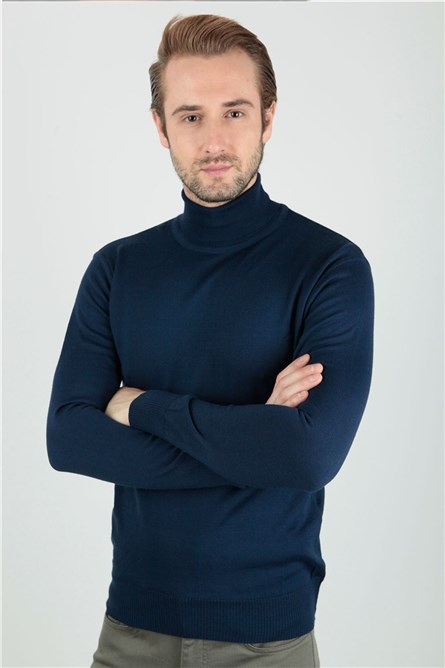 Men's Turtleneck Jumper - Navy Blue #269478