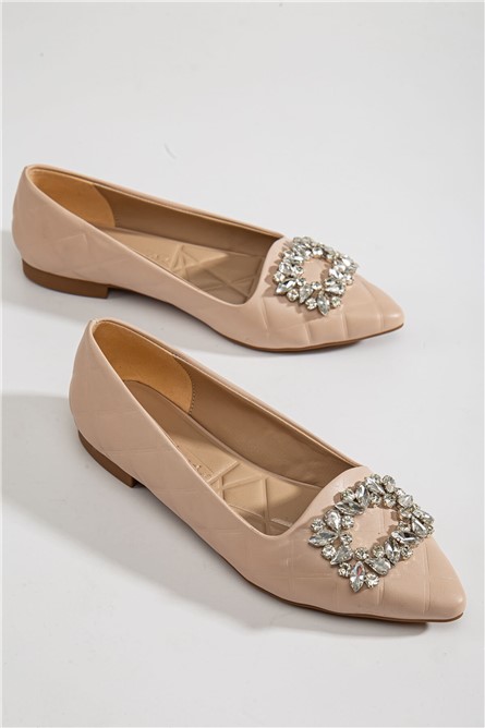 Дамски балерини с декоративни камъчета - Бежови #366115