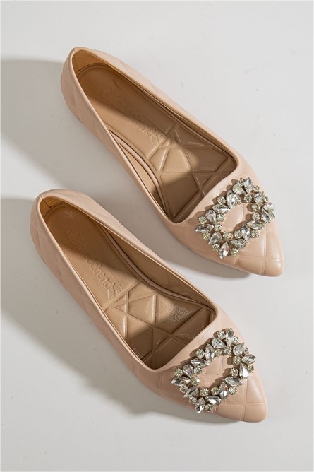 Women's ballet flats with decorative stones - Beige #366115