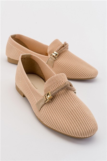 Дамски балерини от текстил - Бежови #381789