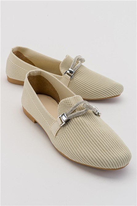 Дамски балерини от текстил - Бежови #381791