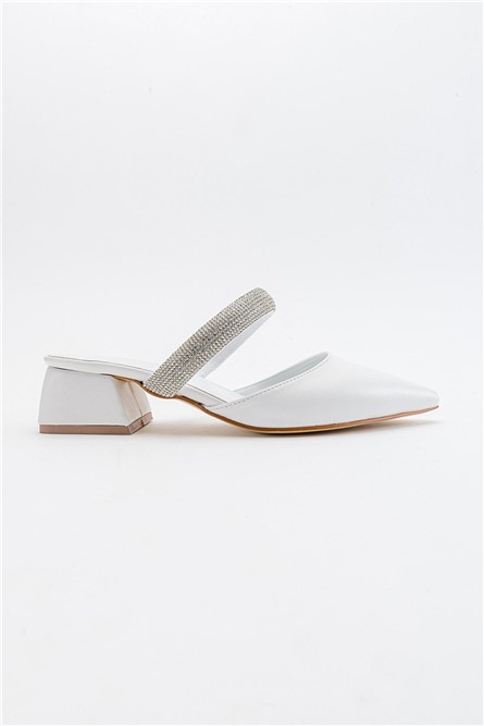 Women's Heeled Slippers - White #371272