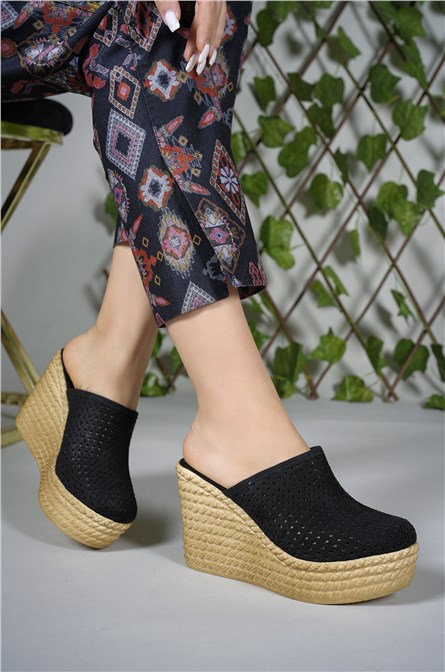 Women's Full Sole Suede Slippers 0012508 - Black #402642