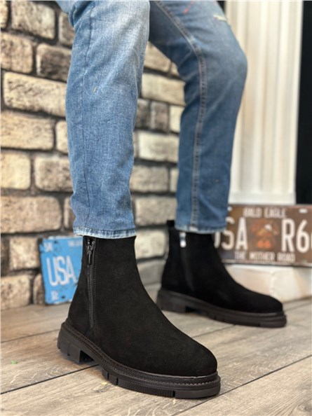 Men's Natural Suede Boots BA0315 - Black #403747