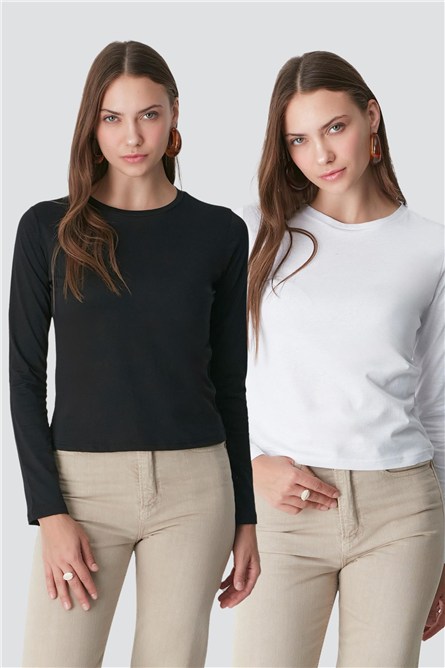 Crew Neck Long Sleeve 2-Pack Basic T-Shirt 955  #451399