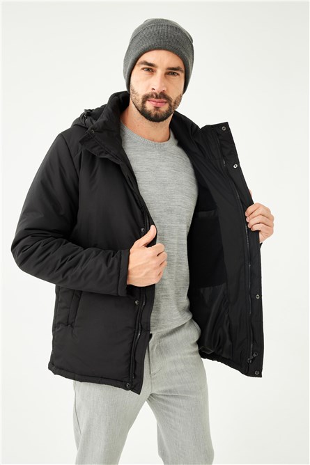 Men's Waterproof Windproof Parka Jacket with Detachable Hood P-160 - Black #408431