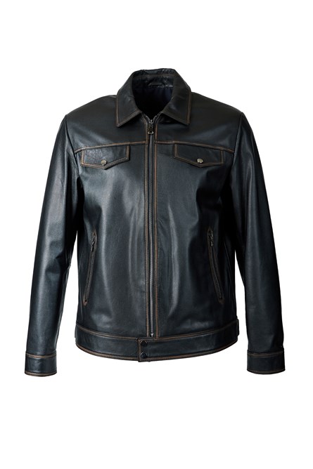 Мъжко яке от естествена кожа WM206 - Черно #411748