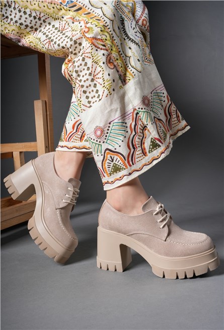 Women's Platform Suede Loafers 0012507 - Beige #404819