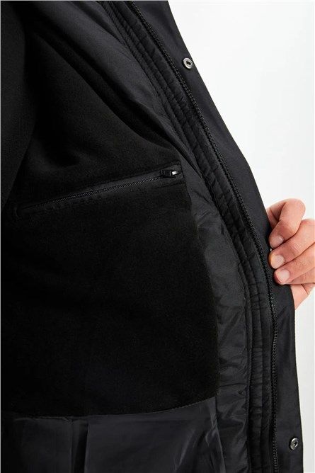 Men's Waterproof Windproof Warm Padded Parka Jacket - Black #408152