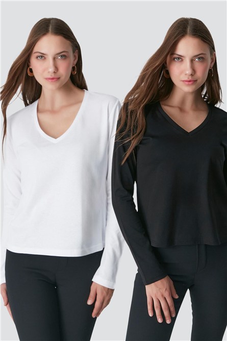V-Neck Long Sleeve 2-Pack Basic T-Shirt 954  #451395
