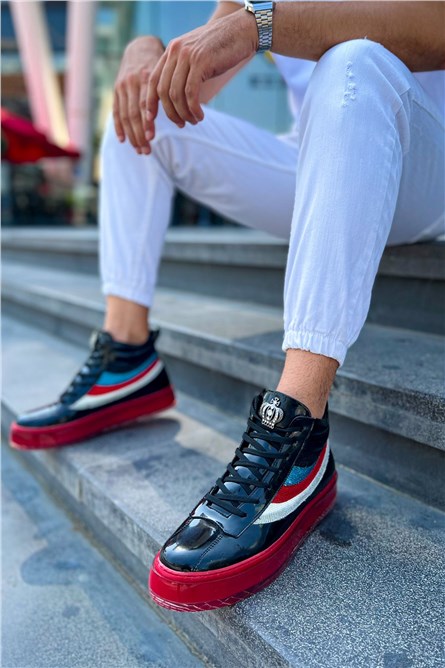 Men's Lace Up Boots CH973 - Black with Red #385138