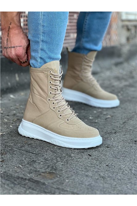 Men's Lace Up Suede Boots WG012 - Beige with White #364974