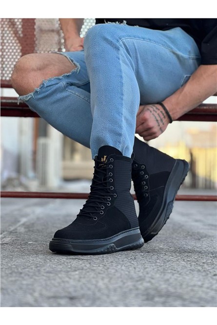 Mens Suede Lace Up Boots WG012 - Black #364970