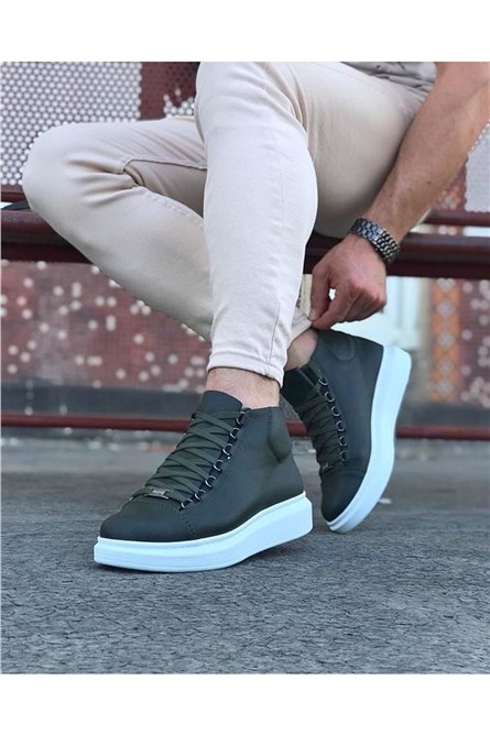 Men's High-Top Trainers - Khaki, White #317204