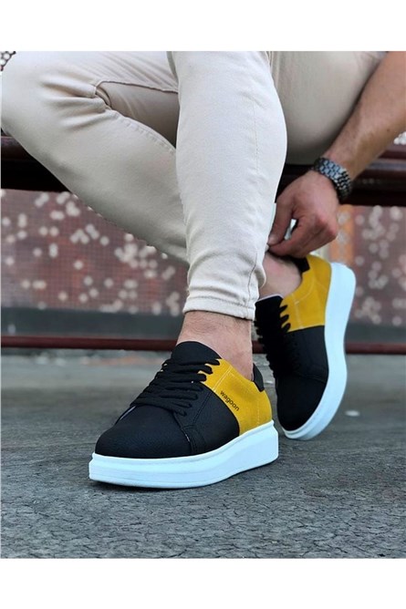 Men's casual suede shoes WG151 - Black-Yellow # 316990