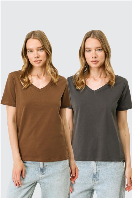 V-Neck Short Sleeve 2-Pack Basic T-Shirt 962  #451449