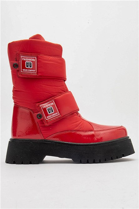 Women's Velcro Snow Boots - Red #406920