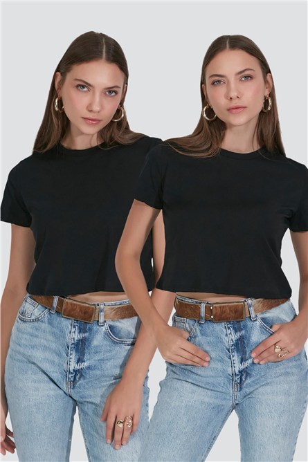 2-Pack Crew Neck Short Sleeve Crop Tops 956  #451405