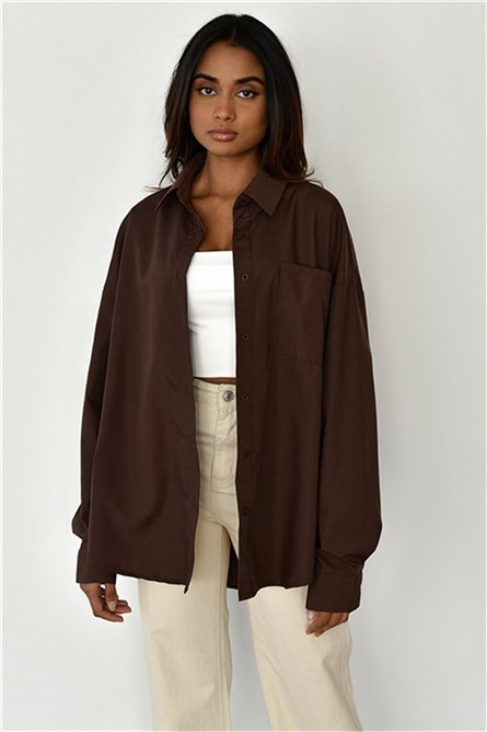 Women's Oversize shirt MG1528 - Dark brown #333725