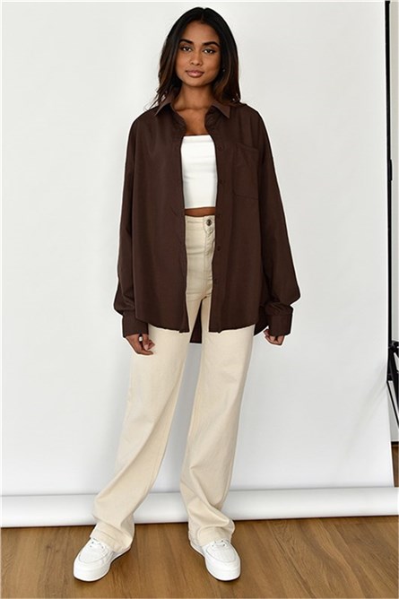 Women's Oversize shirt MG1528 - Dark brown #333725
