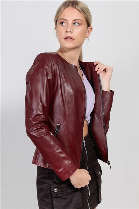 Leonardo Women's Real Leather Jacket - Burgundy #266666