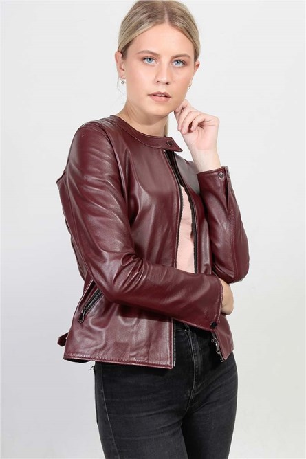 Leonardo Women's Real Leather Jacket - Burgundy #266695