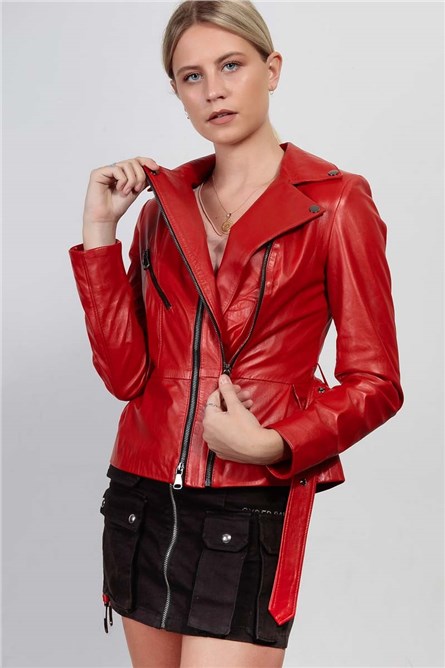 Leonardo Women's Real Leather Jacket - Red #266660