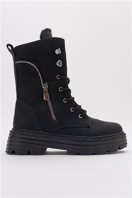 Women's Boots with side decorative zipper - Black #405857