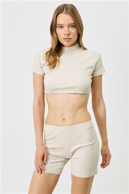 Women's Short Sleeve Crew Neck Crop Ribbed Blouse 922  #451541