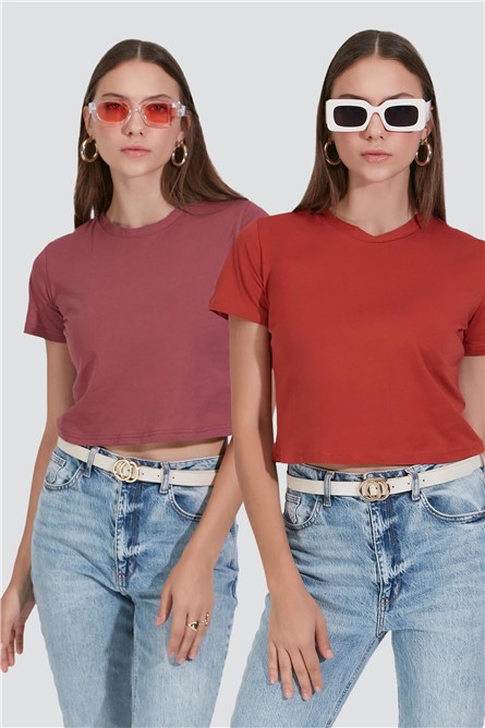 2-Pack Crew Neck Short Sleeve Crop Tops 956  #451401