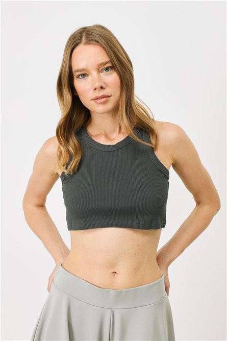 Women's Halter Neck Ribbed Stretch Mini Crop Tank Top 924  #451550