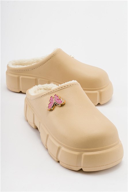 Women's Clog Slippers with Warm Lining - Beige #410899