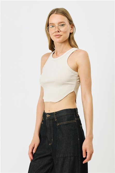 Women's Oval Ribbed Spaghetti Strap Crop Tank Top 920  #451533