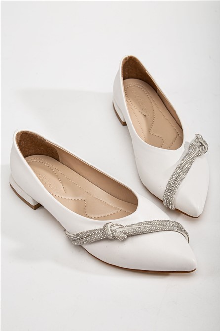 Women's ballet flats with decorative stones - White #367272