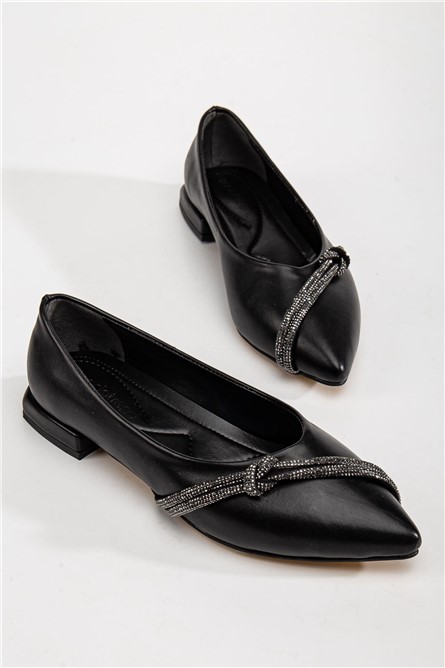 Women's ballet flats with decorative stones - Black #367273