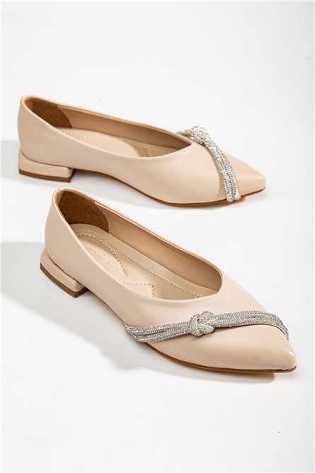Women's ballet flats with decorative stones - Beige #367220