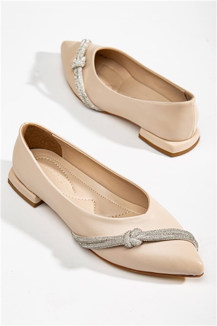 Women's ballet flats with decorative stones - Beige #367220