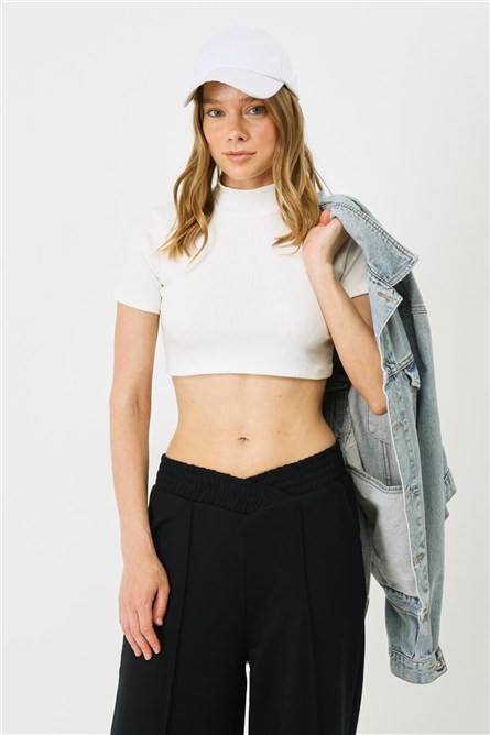 Women's Short Sleeve Crew Neck Crop Ribbed Blouse 922  #451544