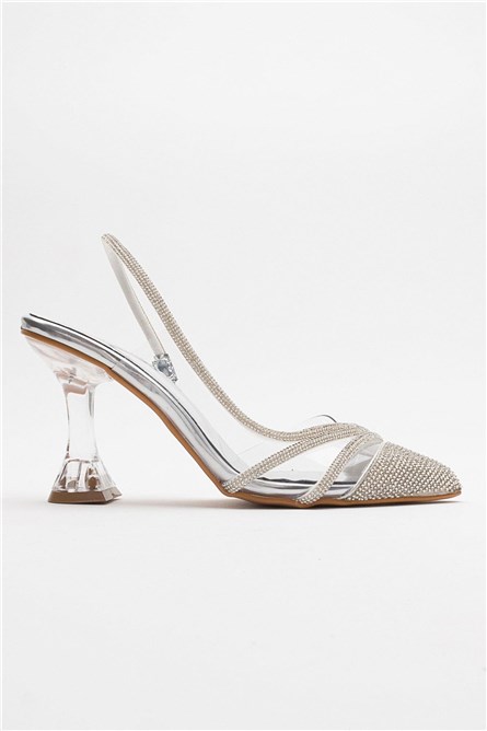 Women's Elegant Heeled Shoes - Silver #385592