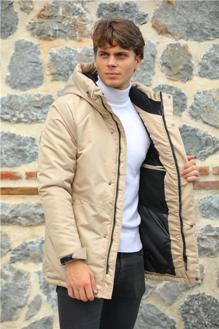 Men's Waterproof Windproof Hooded Parka Jacket PA-170 - Light Beige #408366