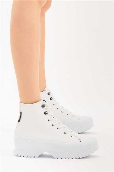 Дамски спортни обувки с висока подметка - Бели #400018