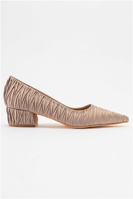 Women's Satin Heeled Shoes - Beige #407011