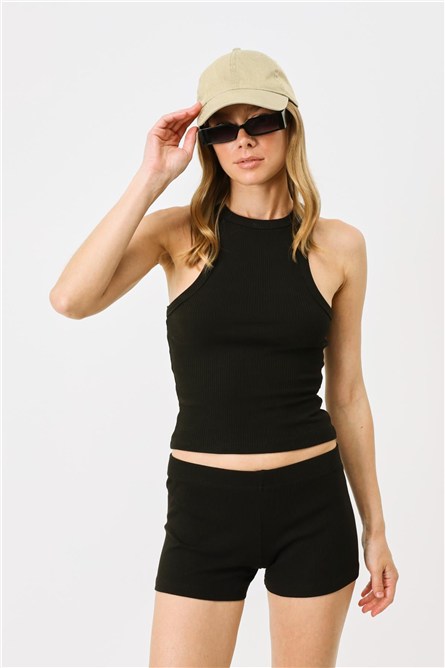 Women's Halter Neck Ribbed Stretch Long Tank Top 923  #451547