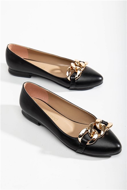 Women's Ballet Flats With Metallic Element - Black #366131