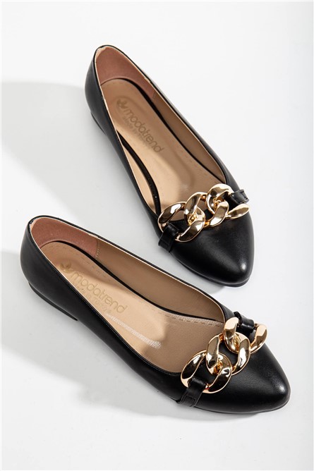 Women's Ballet Flats With Metallic Element - Black #366131