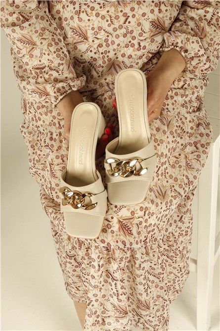 Women's Heeled Slippers - Beige #381712